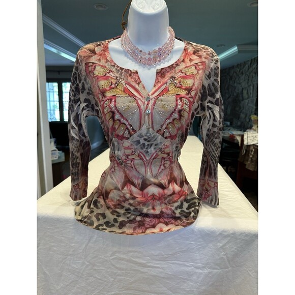 Y2k Whimsical fairy STYLE & CO Butterfly Embellished Fairycore Top Ribbed PM - Picture 3 of 16